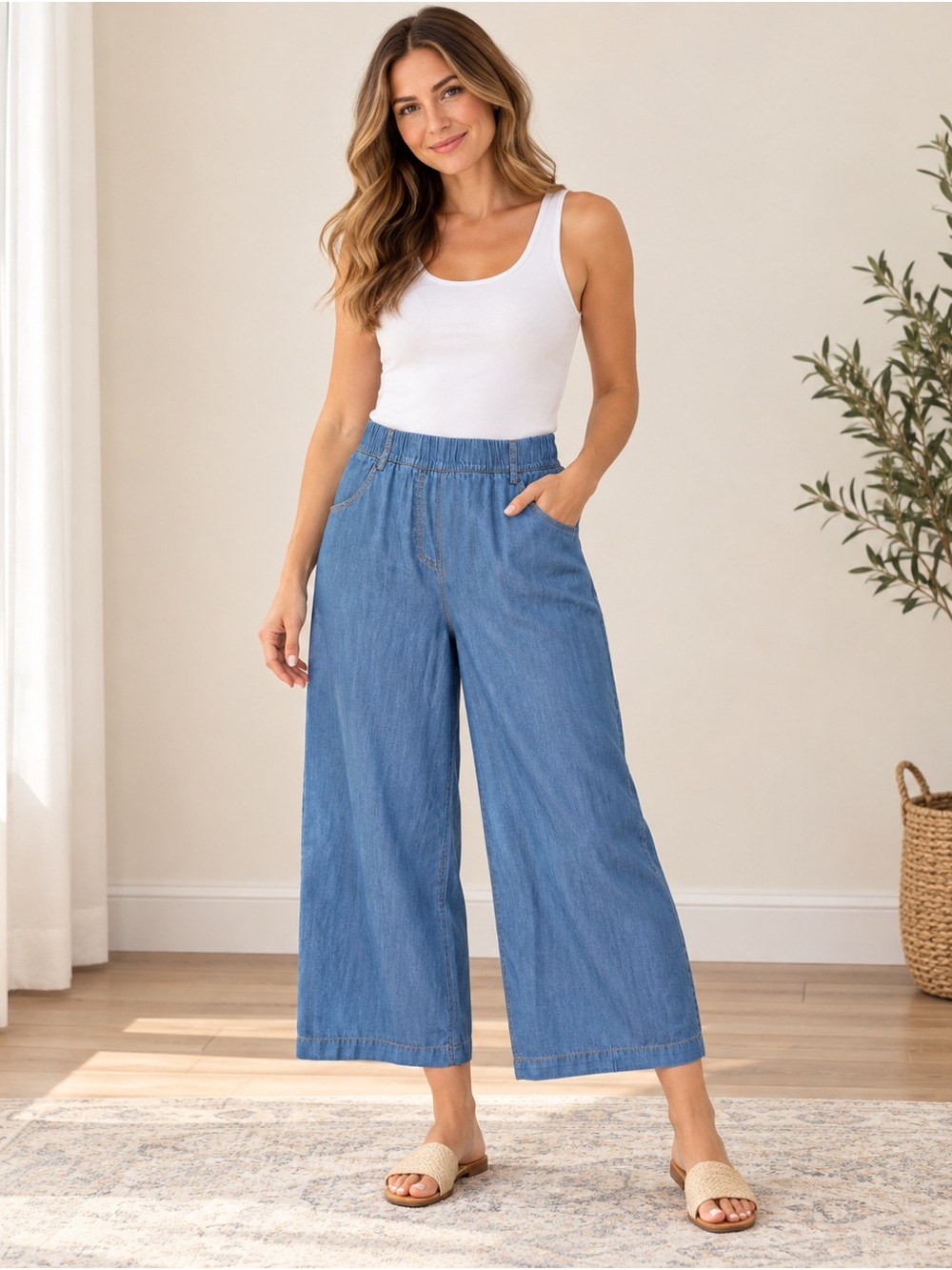 NYC Her Fashion Row XL Chambray Wide Leg Crop Pants NWT